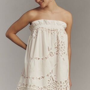 Maeve Strapless White Lace Mini Dress